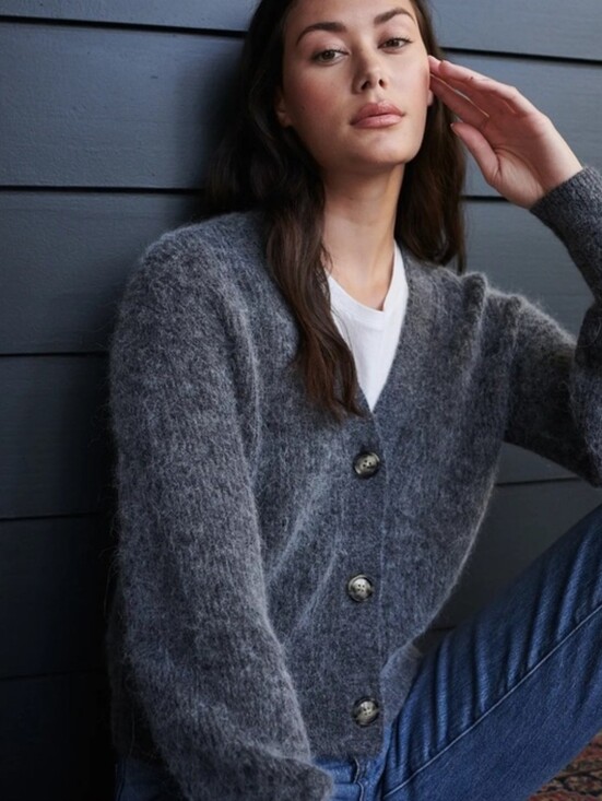 Quince Sweaters - Quince Baby Alpaca Wool Cropped Crop Ribbed Rib Cardigan Sweater Gray Grey Sz L